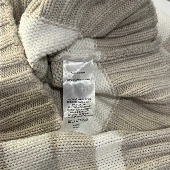 Quince Tan and White V-Neck Sweater with Stripes - Picture 4 of 5